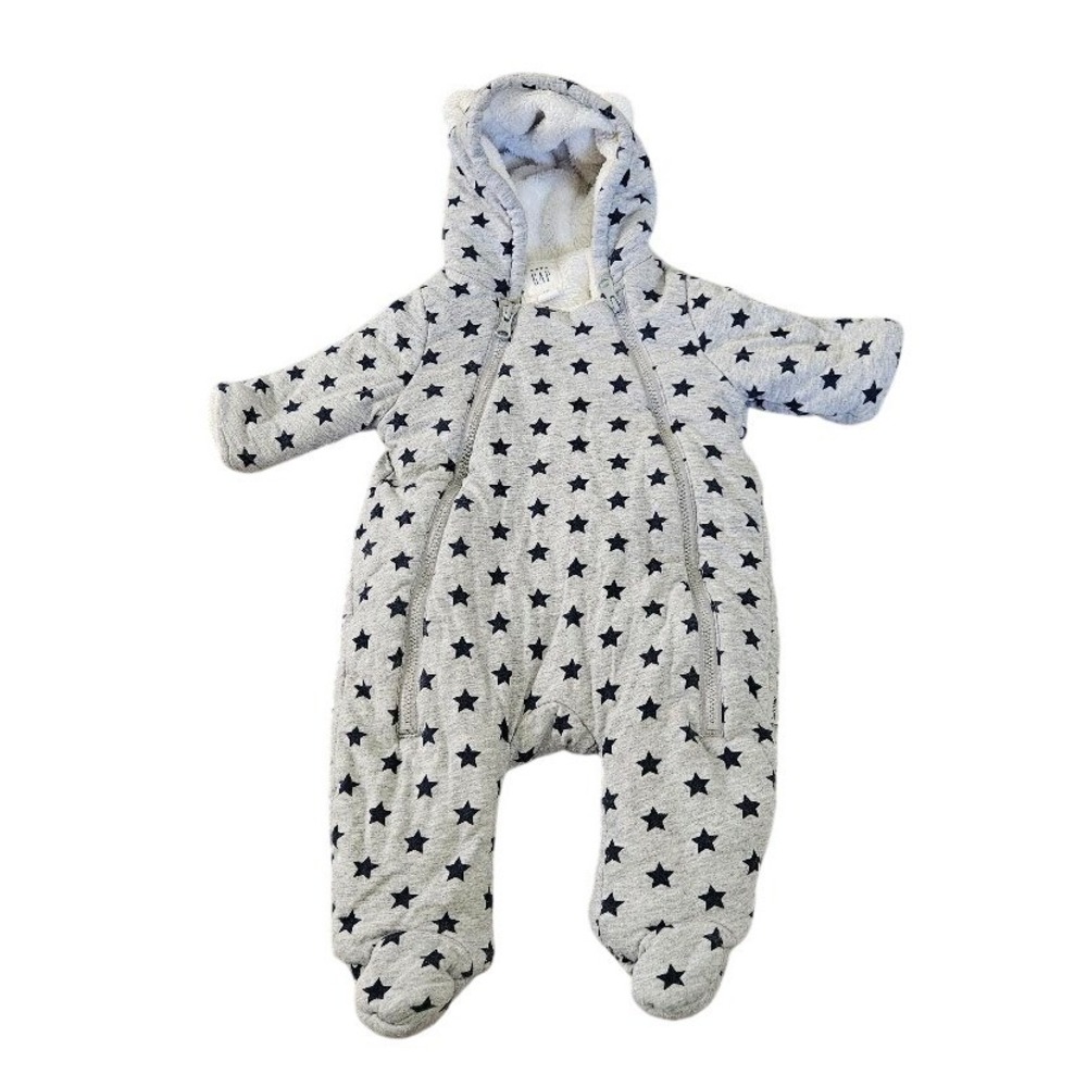 Baby GAP Star Print Sherpa Lined Hooded Bunting Pram Suit Gray 0-3 Months
